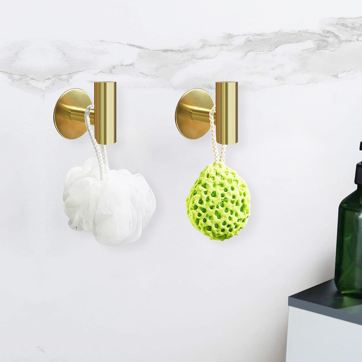Gold Heavy-Duty Self-Adhesive Wall Hooks - 2 Pack for Towel and Cloth Hanging in Bathrooms and Doors
