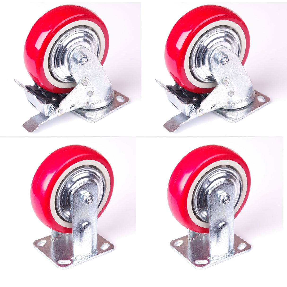 4x 5 inch Industrial Swivel Brake Locking Caster Castor Wheels Casters 2x swivel 2x fixed for Cart Furniture Workbench