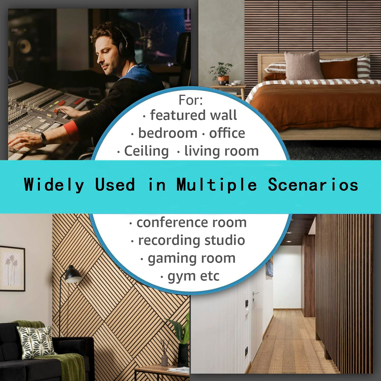 4 Pcs 60cm x 60cm Wall Panel Wood Slat Acoustic Panels Sound Absorbing Proof Panel for Wall Ceiling Decorative Walnut