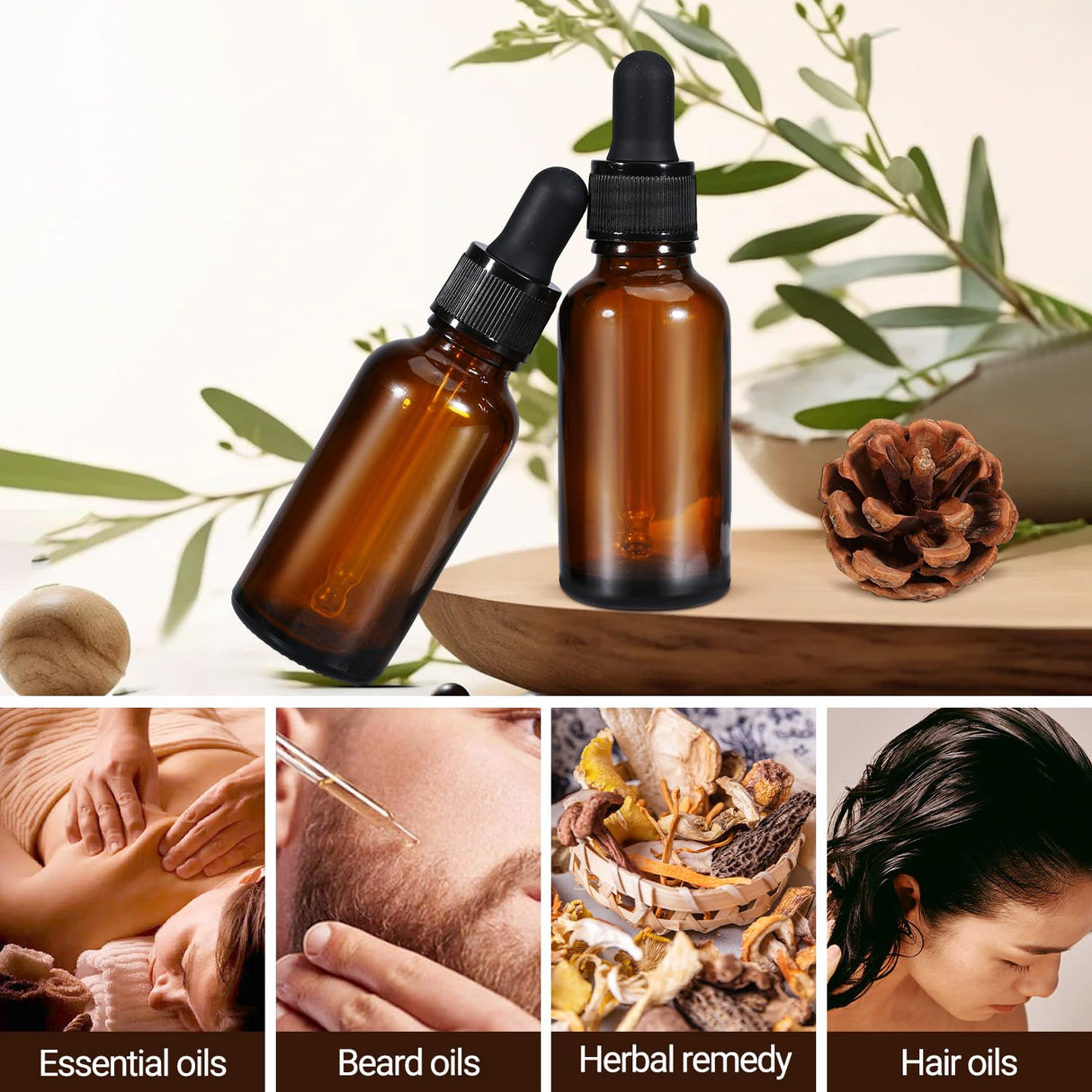 5-Pack 20ml Amber Glass Dropper Bottles - Perfect for Essential Oils and Tinctures