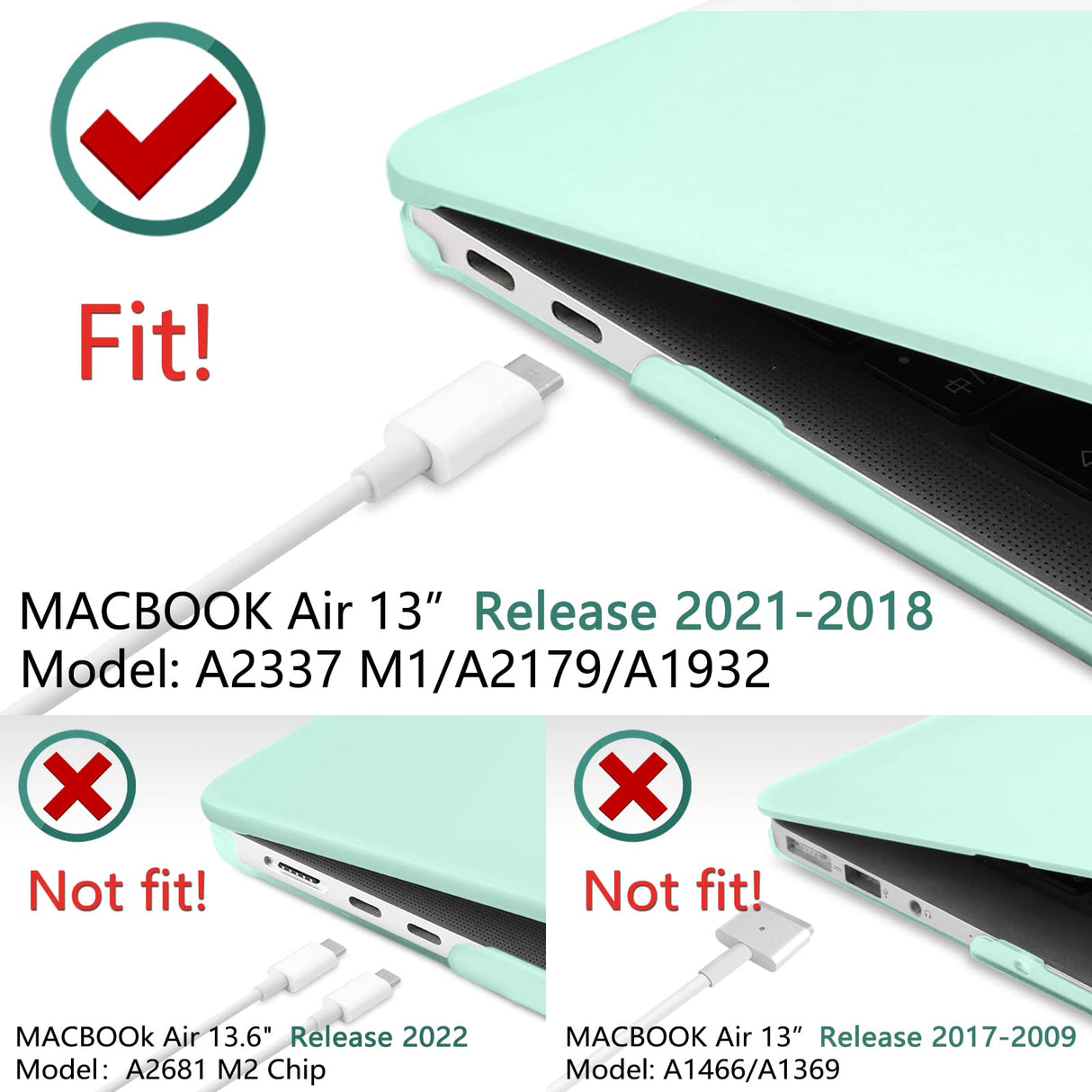 MacBook Air 13 Inch Protective Shell Case with Keyboard Cover - Green, Fits Models A1932, A2179, A2337 (2018-2020)