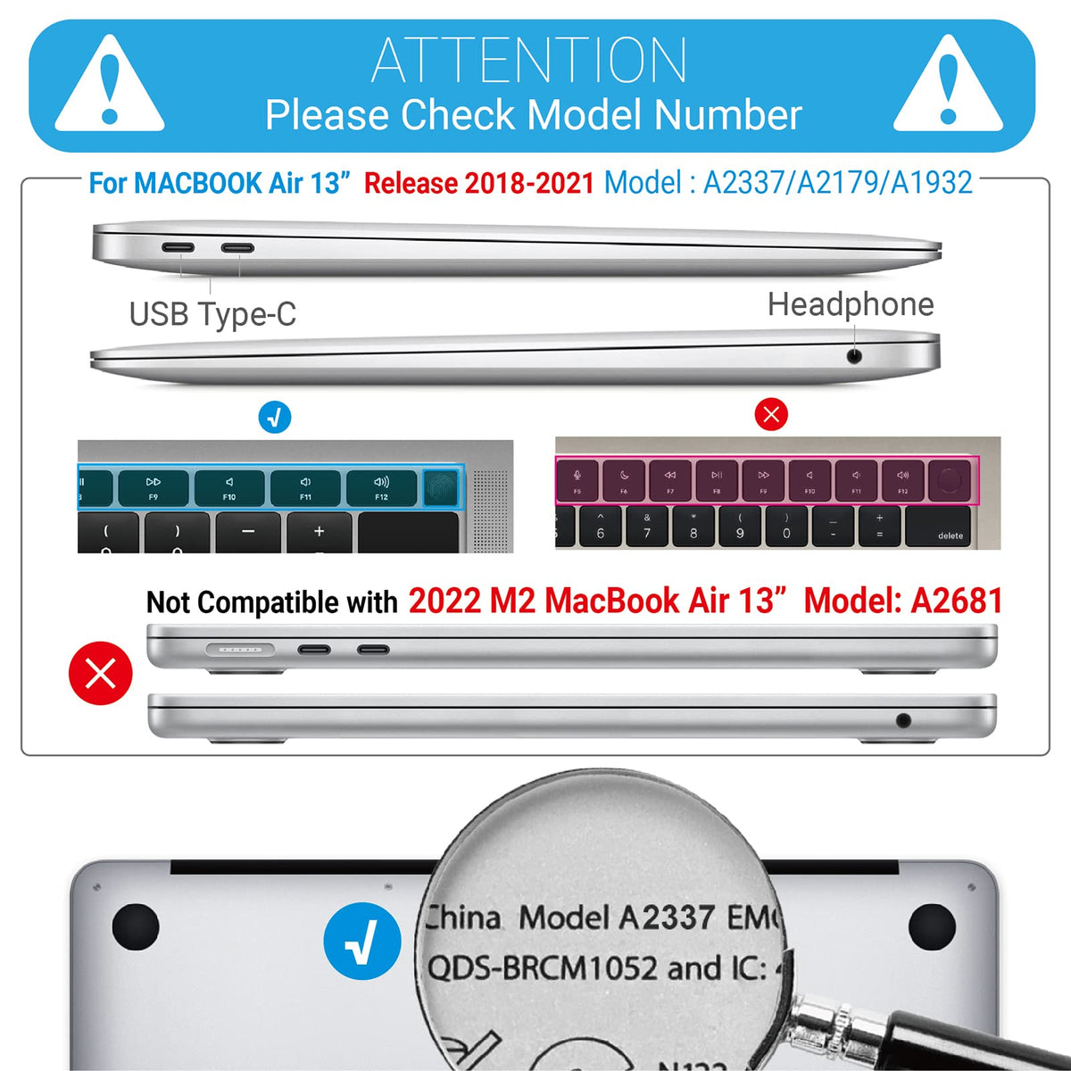 Suitable for MacBook Air 13 Inch Case 2022 2021 2020 2019 2018, A1932, A2179, A2337 Shell Case Keyboard Cover Grey