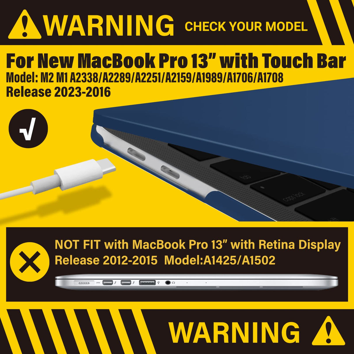 Navy Blue Hard Shell Case for MacBook Pro 13 Inch (2016-2023) with Keyboard Cover - Compatible with M1 M2 Models A2338/A2289/A2251/A2159
