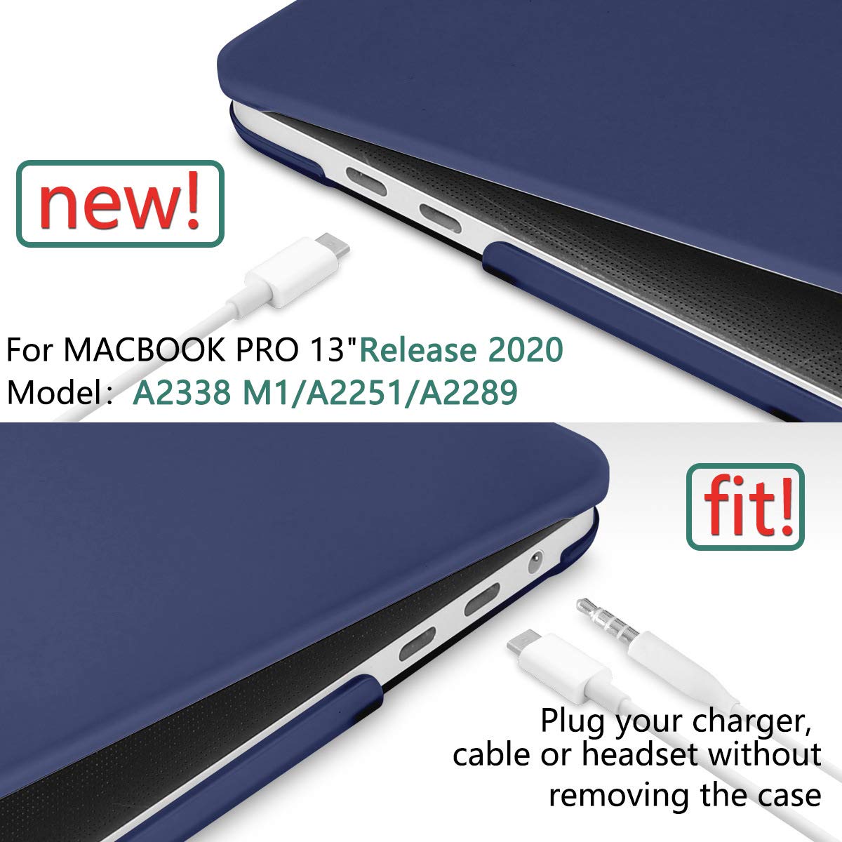 Navy Blue Hard Shell Case for MacBook Pro 13 Inch (2016-2023) with Keyboard Cover - Compatible with M1 M2 Models A2338/A2289/A2251/A2159