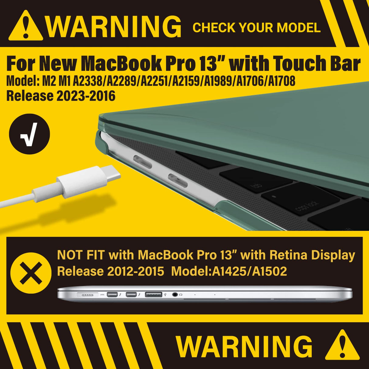 Midnight Green Hardshell MacBook Pro Case with Keyboard Cover for 13 M1 M2 Models (2016-2023) A2338 A2289 A2251 A2159