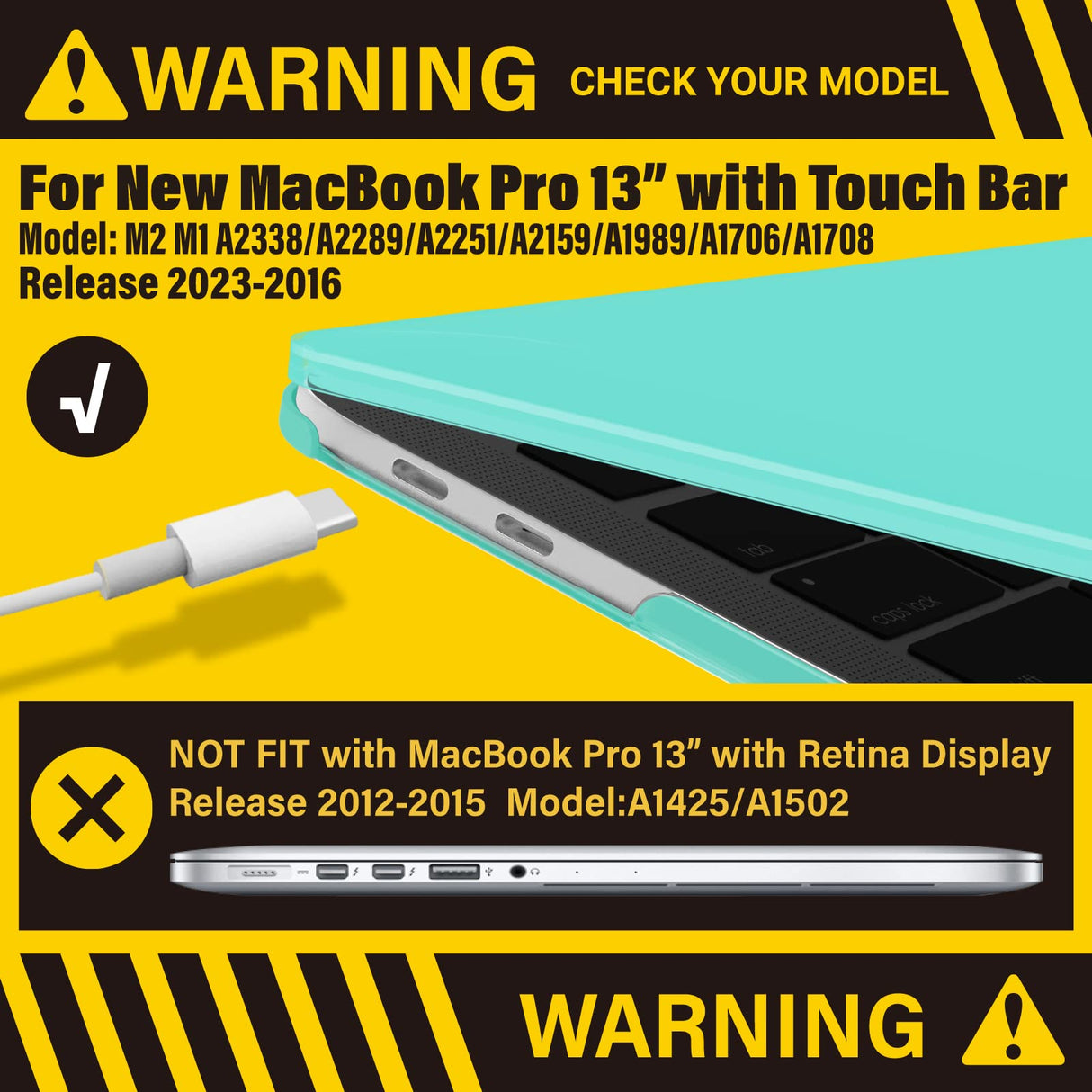 Turquoise Hard Shell Case with Keyboard Cover for MacBook Pro 13 Inch (2016-2023) M1 M2 Models - A2338 A2289 A2251 A2159