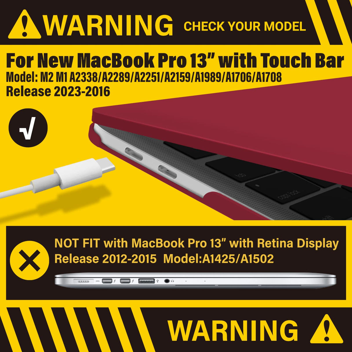 Wine Red Hard Shell Case with Keyboard Cover for 13-Inch MacBook Pro (2016-2023, M1/M2)
