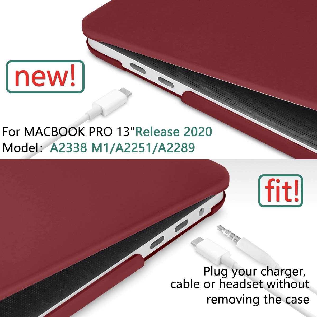 Wine Red Hard Shell Case with Keyboard Cover for 13-Inch MacBook Pro (2016-2023, M1/M2)