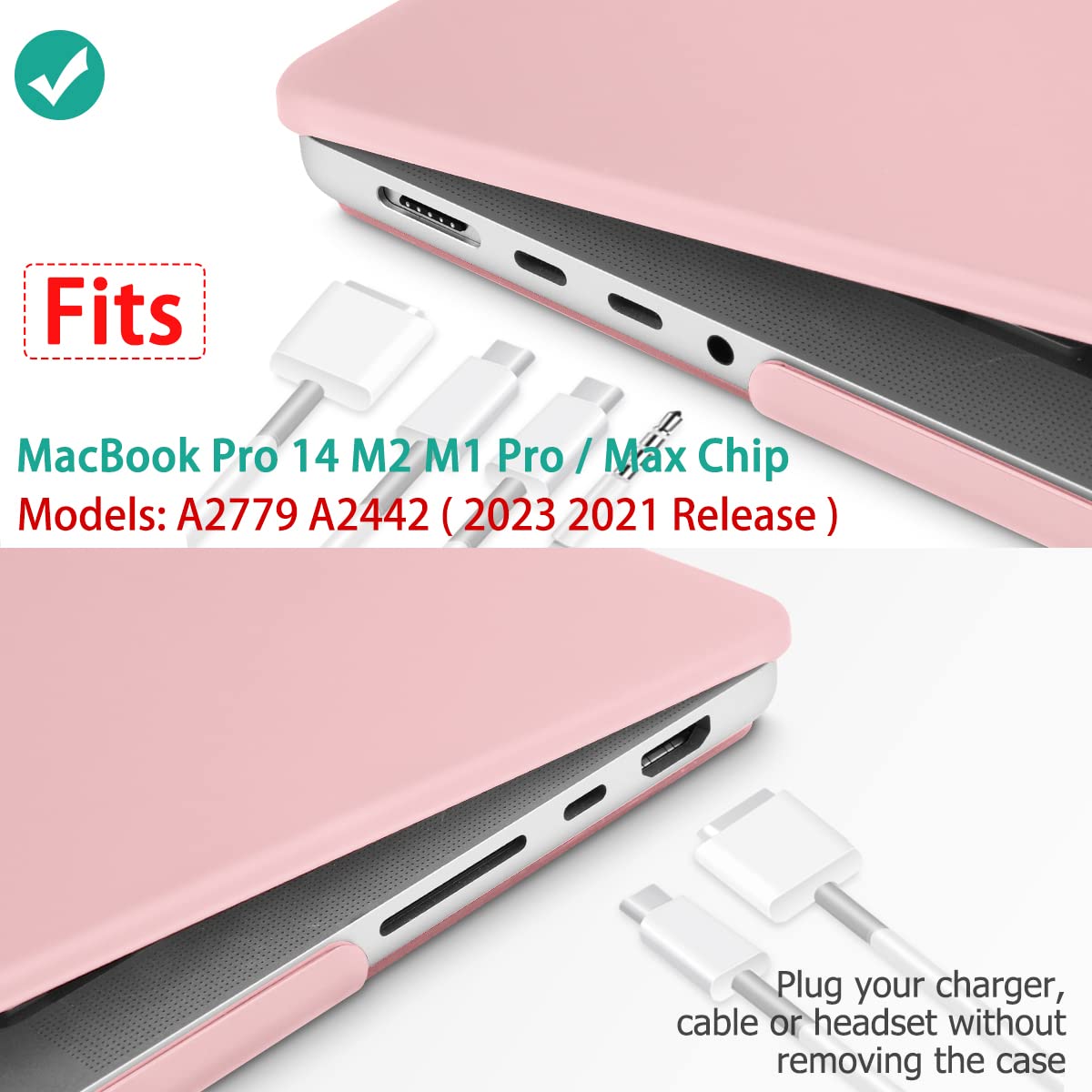 Stylish Pink Hardshell Case with Keyboard Cover for 14 MacBook Pro M2 A2779 & M1 A2442 (2021-2023)