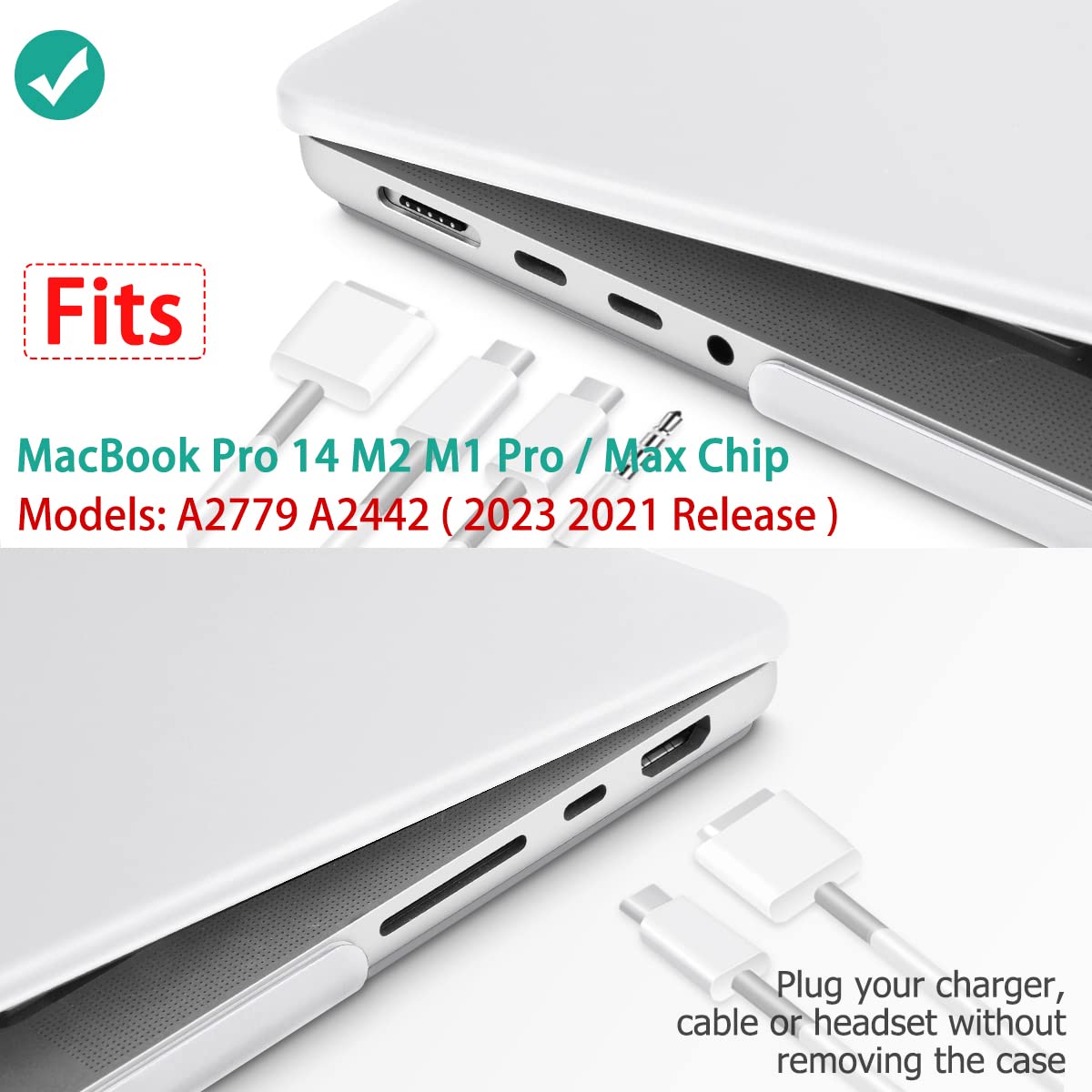 Protective Hardshell Case & Keyboard Cover for 14 MacBook Pro M2 A2779 & M1 A2442 (2021-2023) - White
