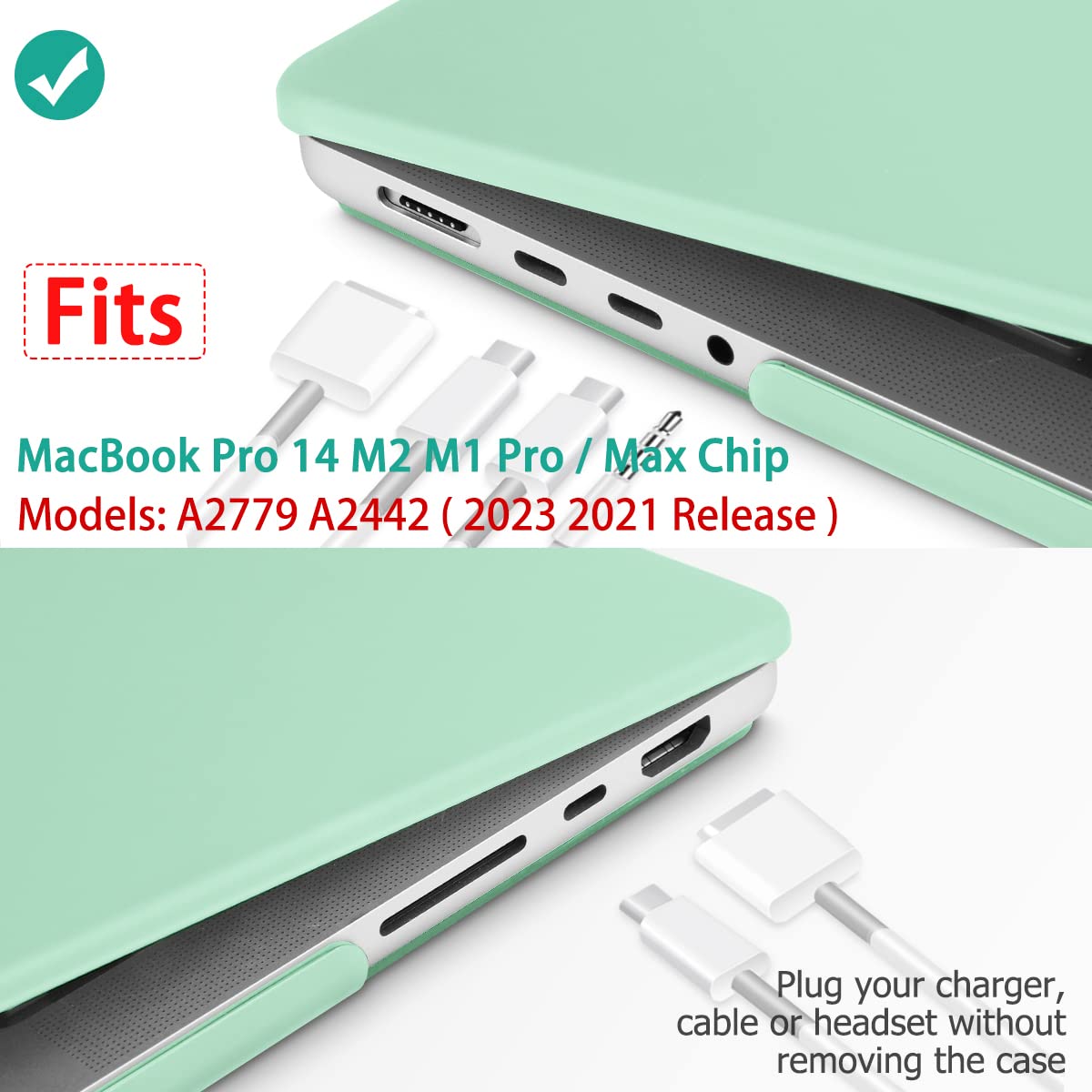 14-Inch MacBook Pro 2021-2023 Hardshell Case with Keyboard Cover in Green for M2 A2779 and M1 A2442