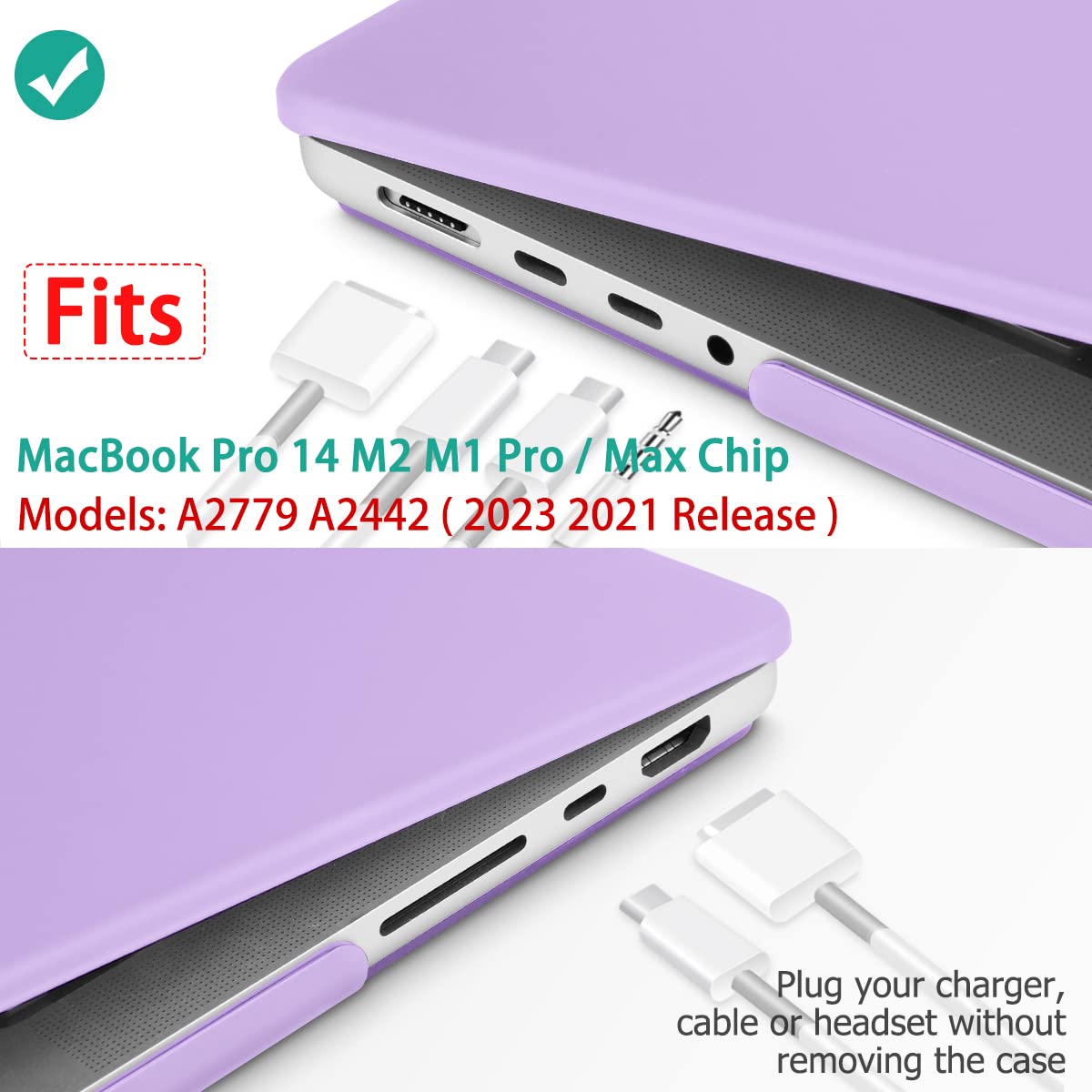 Suitable for MacBook Pro 14 Max Inch Case 2023 2022 2021 M2 A2779 M1 A2442 Hardshell Case Keyboard Cover Purple