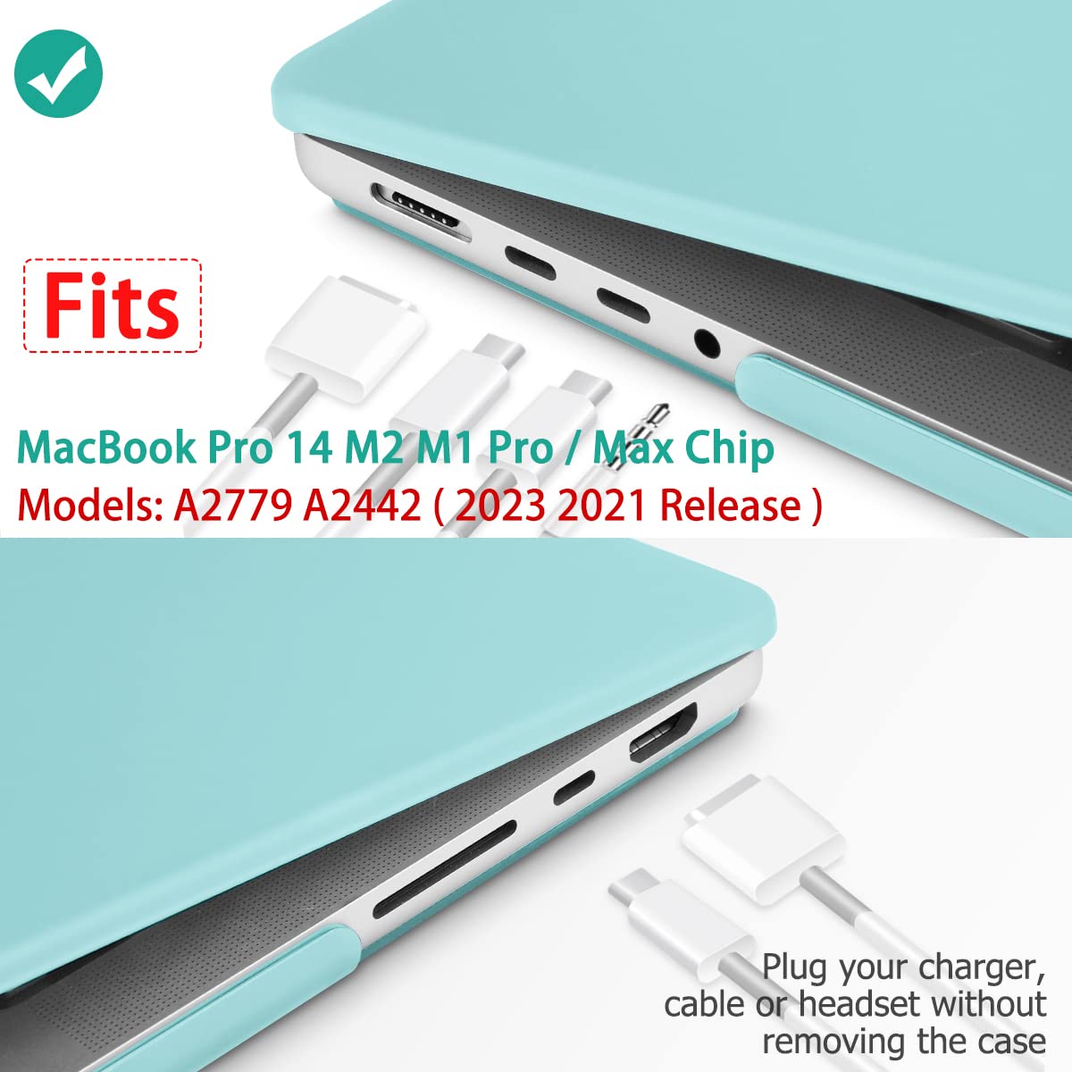 Suitable for MacBook Pro 14 Max Inch Case 2023 2022 2021 M2 A2779 M1 A2442 Hardshell Case Keyboard Cover Turquoise