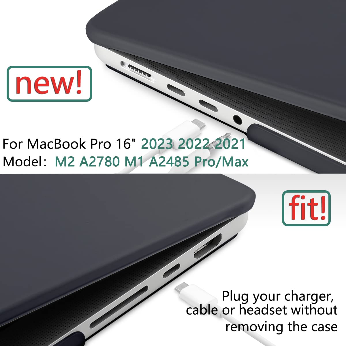 Suitable for MacBook Pro 16 inch Case 2023 2022 2021 M2 A2780 A2485 M1 Pro/Max Hard Shell Case Keyboard Cover Black