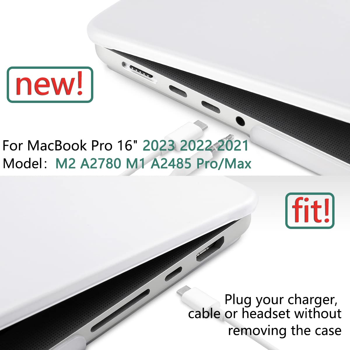 Suitable for MacBook Pro 16 inch Case 2023 2022 2021 M2 A2780 A2485 M1 Pro/Max Hard Shell Case Keyboard Cover White
