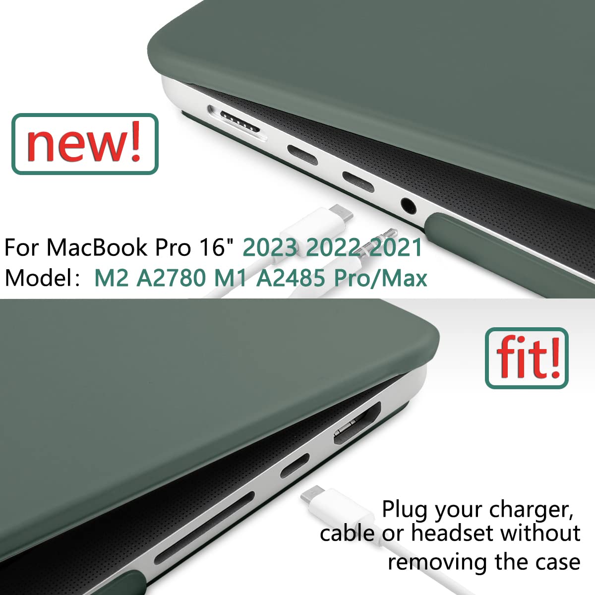 Midnight Green Hard Shell Case and Keyboard Cover for MacBook Pro 16 (2023, 2022, 2021) M2 A2780 A2485 M1 Pro/Max