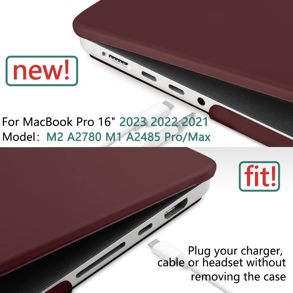 Suitable for MacBook Pro 16 inch Case 2023 2022 2021 M2 A2780 A2485 M1 Pro/Max Hard Shell Case Keyboard Cover Wine Red