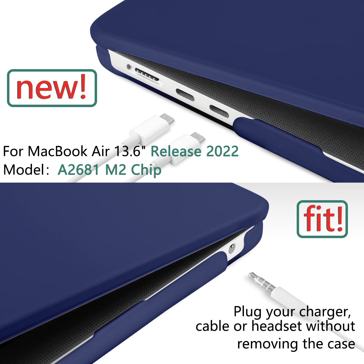 Suitable for 2023 2022 MacBook Air 13 inch case M2 Model A2681 Hard Shell Case Keyboard Cover Blue