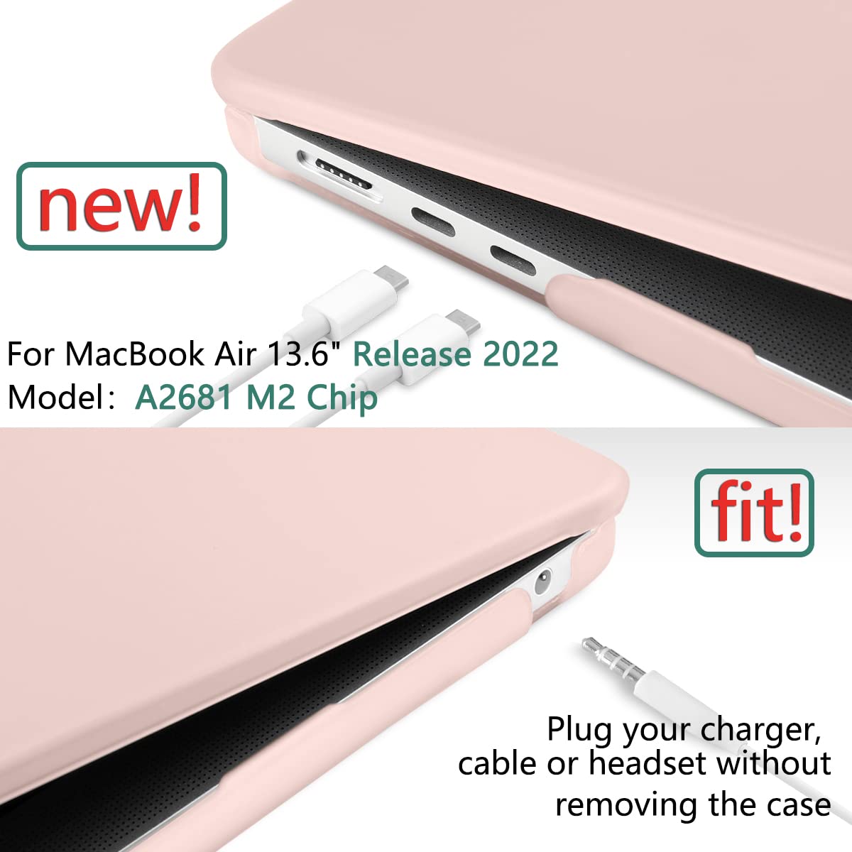 Suitable for 2023 2022 MacBook Air 13 inch case M2 Model A2681 Hard Shell Case Keyboard Cover Sold Pink