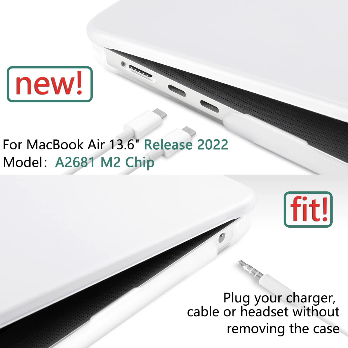 Stylish Hard Shell Case & Keyboard Skin for 2023/2022 MacBook Air 13 M2 A2681 - White