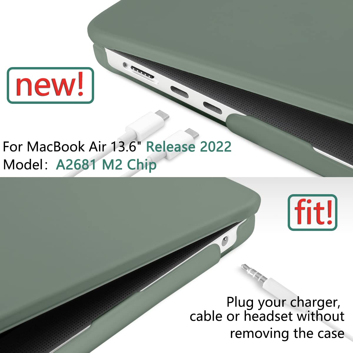 Suitable for 2023 2022 MacBook Air 13 inch case M2 Model A2681 Hard Shell Case Keyboard Cover Midnight Green