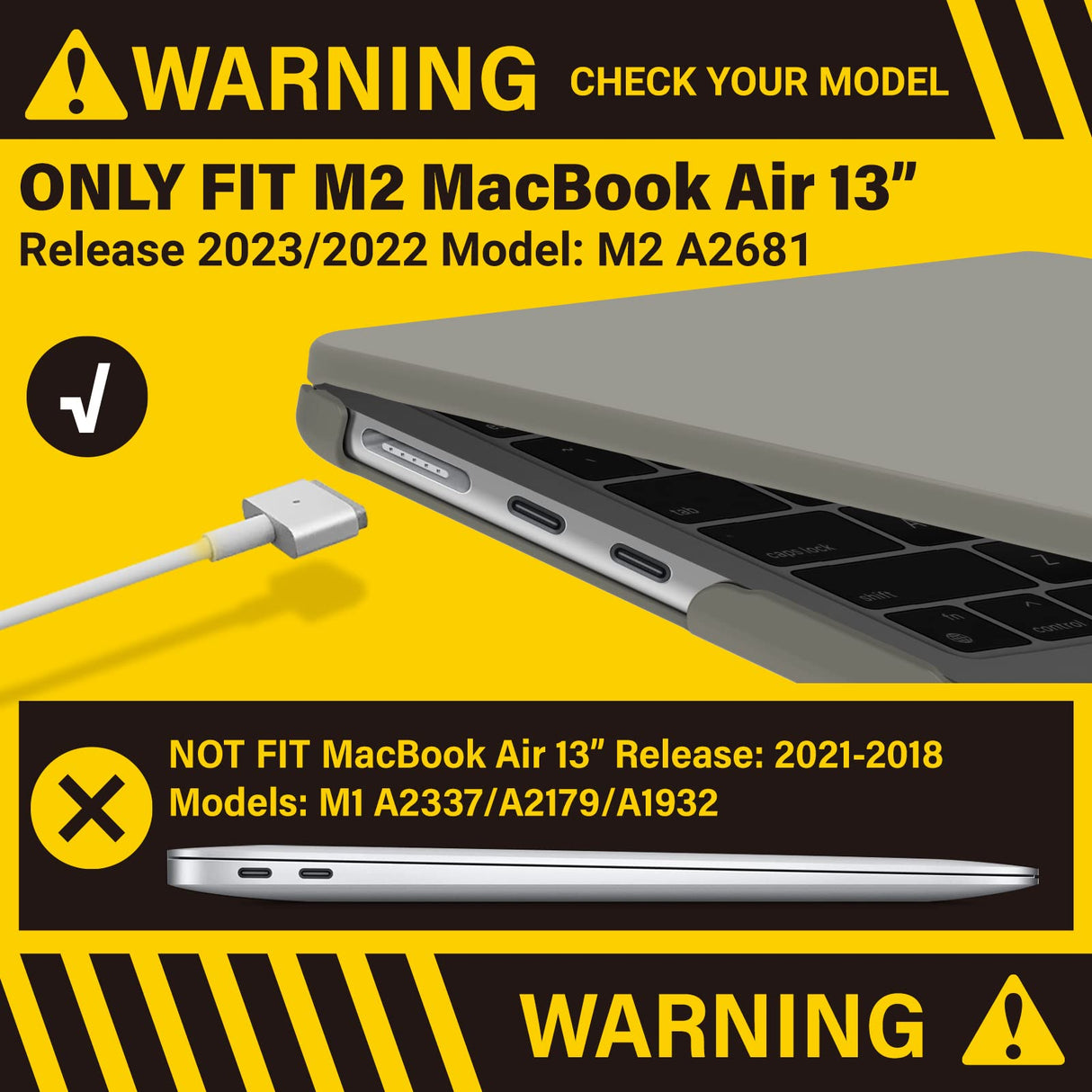 Premium Grey Hard Shell Case & Keyboard Cover for 2023/2022 MacBook Air 13 M2 Model A2681