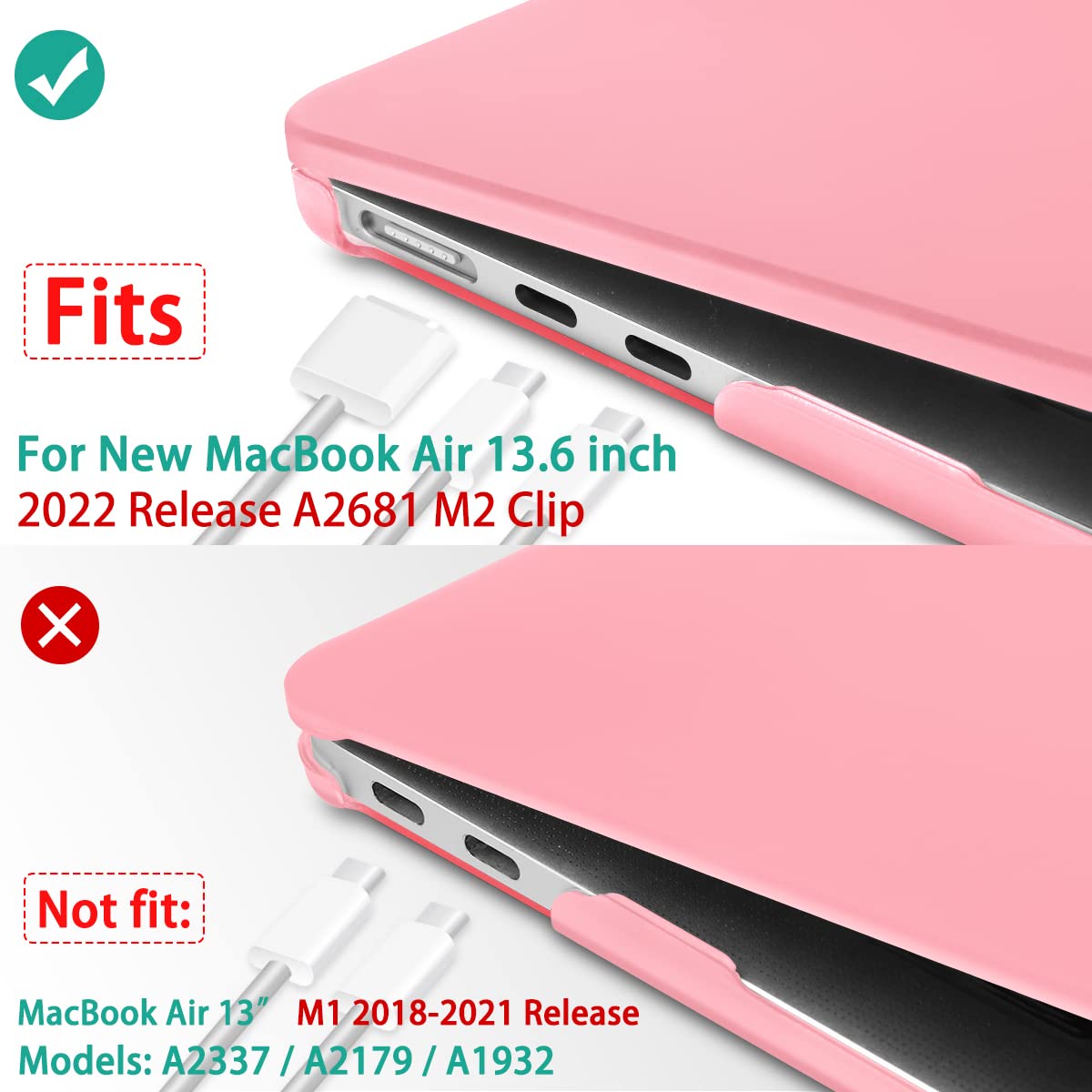 Chic Pink Hard Shell Case with Keyboard Protector for 2023/2022 MacBook Air 13-inch M2 Model A2681