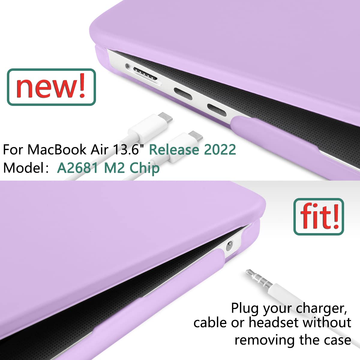 Frosted Hard Shell Case with Keyboard Skin for 2022-2023 MacBook Air 13 M2 Model A2681 - Violet