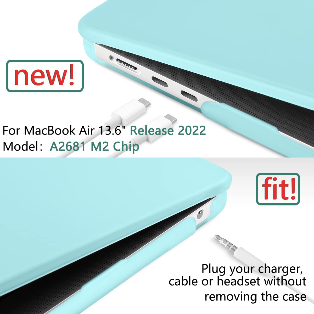 Turquoise Protective Hard Case & Silicone Keyboard Skin for 2023/2022 MacBook Air 13 M2 Model A2681
