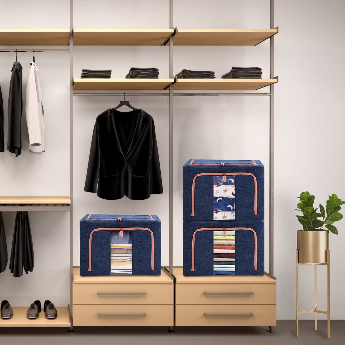 100L Cloth Storage Box Closet Organizer Storage Bags Clothes Storage Bags Wardrobe Organizer Idea Gr