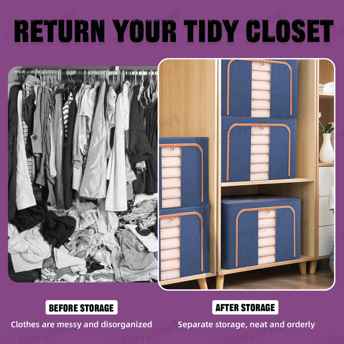 100L Cloth Storage Box Closet Organizer Storage Bags Clothes Storage Bags Wardrobe Organizer Idea Gr