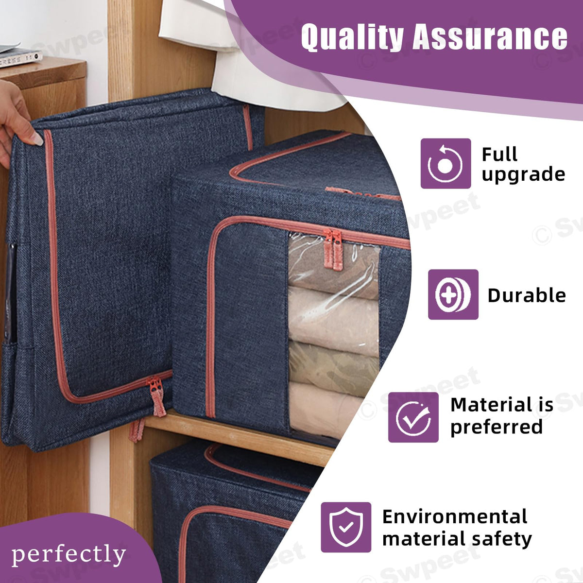 100L Cloth Storage Box Closet Organizer Storage Bags Clothes Storage Bags Wardrobe Organizer Idea Gr
