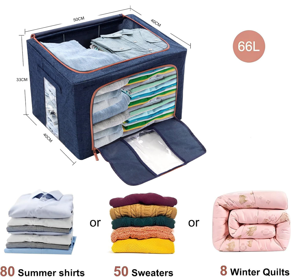 66L Cloth Storage Box Closet Organizer Storage Bags Clothes Storage Bags Wardrobe Organizer Idea Gre