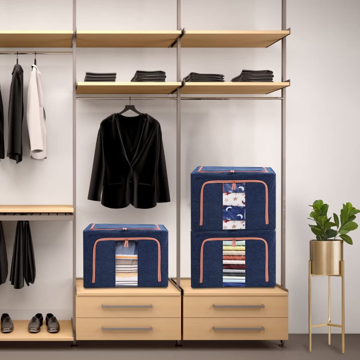 66L Cloth Storage Box Closet Organizer Storage Bags Clothes Storage Bags Wardrobe Organizer Idea Gre