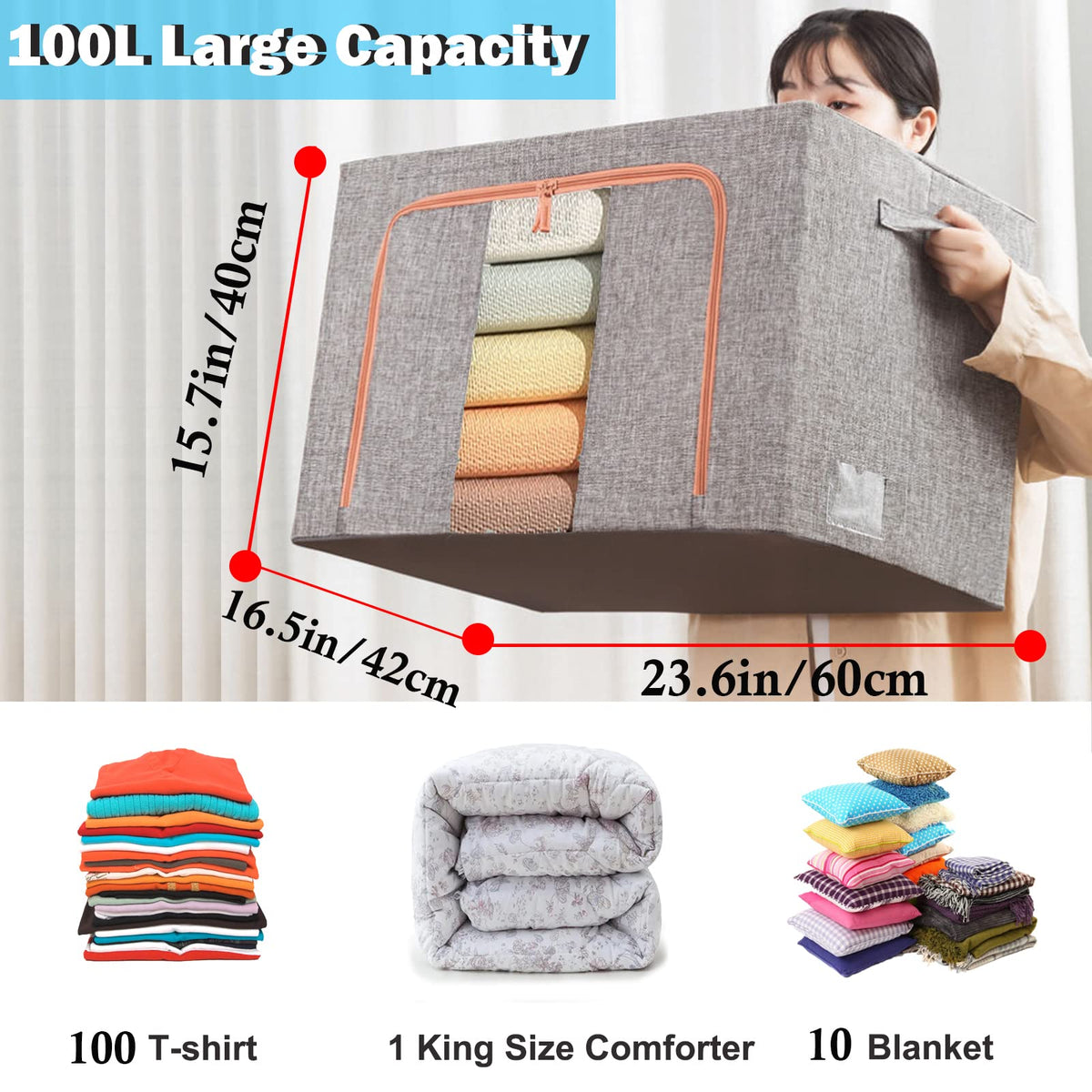 100L Cloth Storage Box Closet Organizer Storage Bags Clothes Storage Bags Wardrobe Organizer Idea Gr