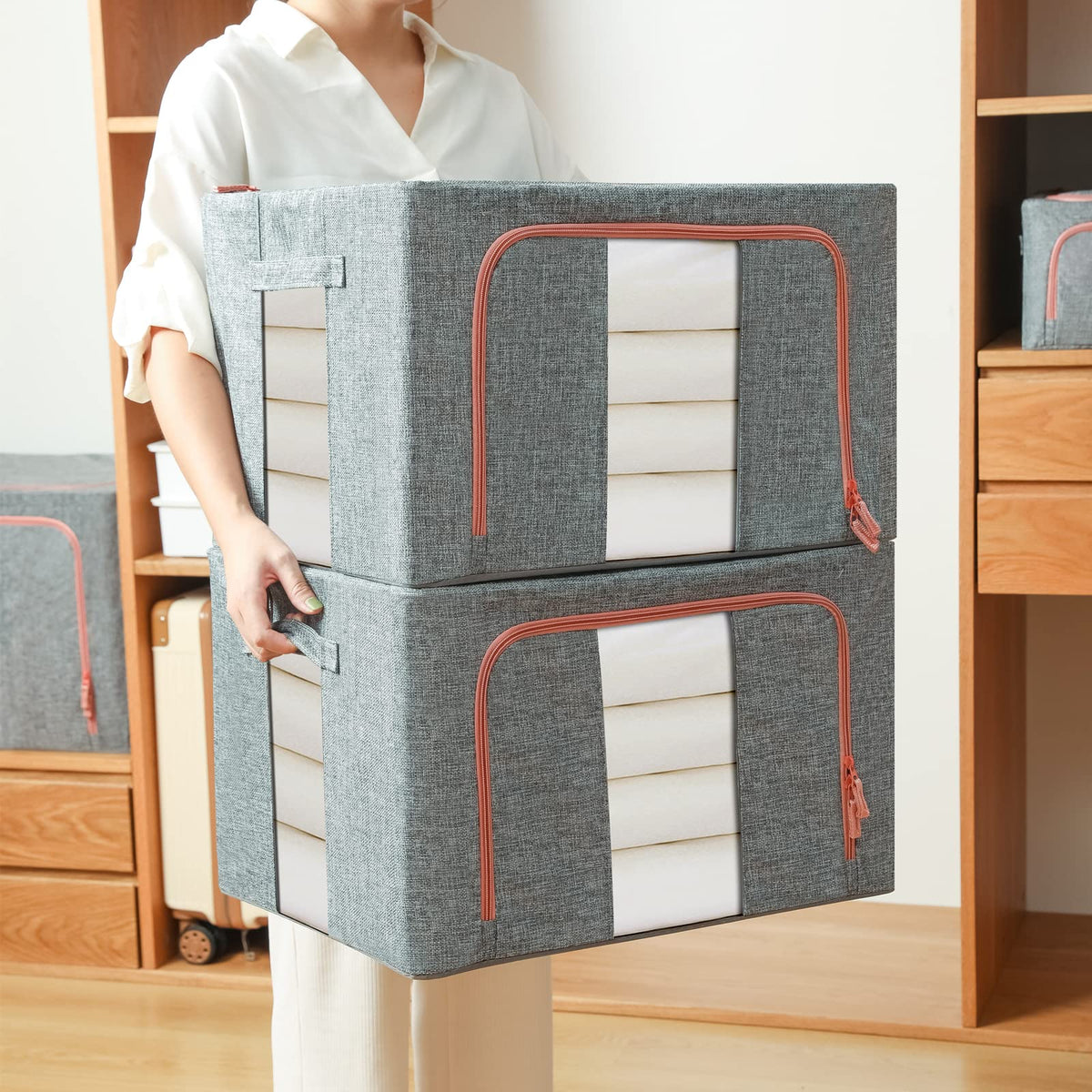 100L Cloth Storage Box Closet Organizer Storage Bags Clothes Storage Bags Wardrobe Organizer Idea Gr