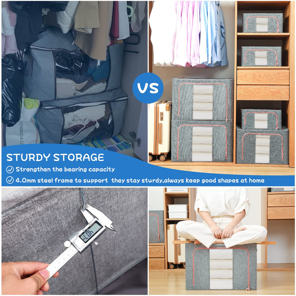 100L Cloth Storage Box Closet Organizer Storage Bags Clothes Storage Bags Wardrobe Organizer Idea Gr