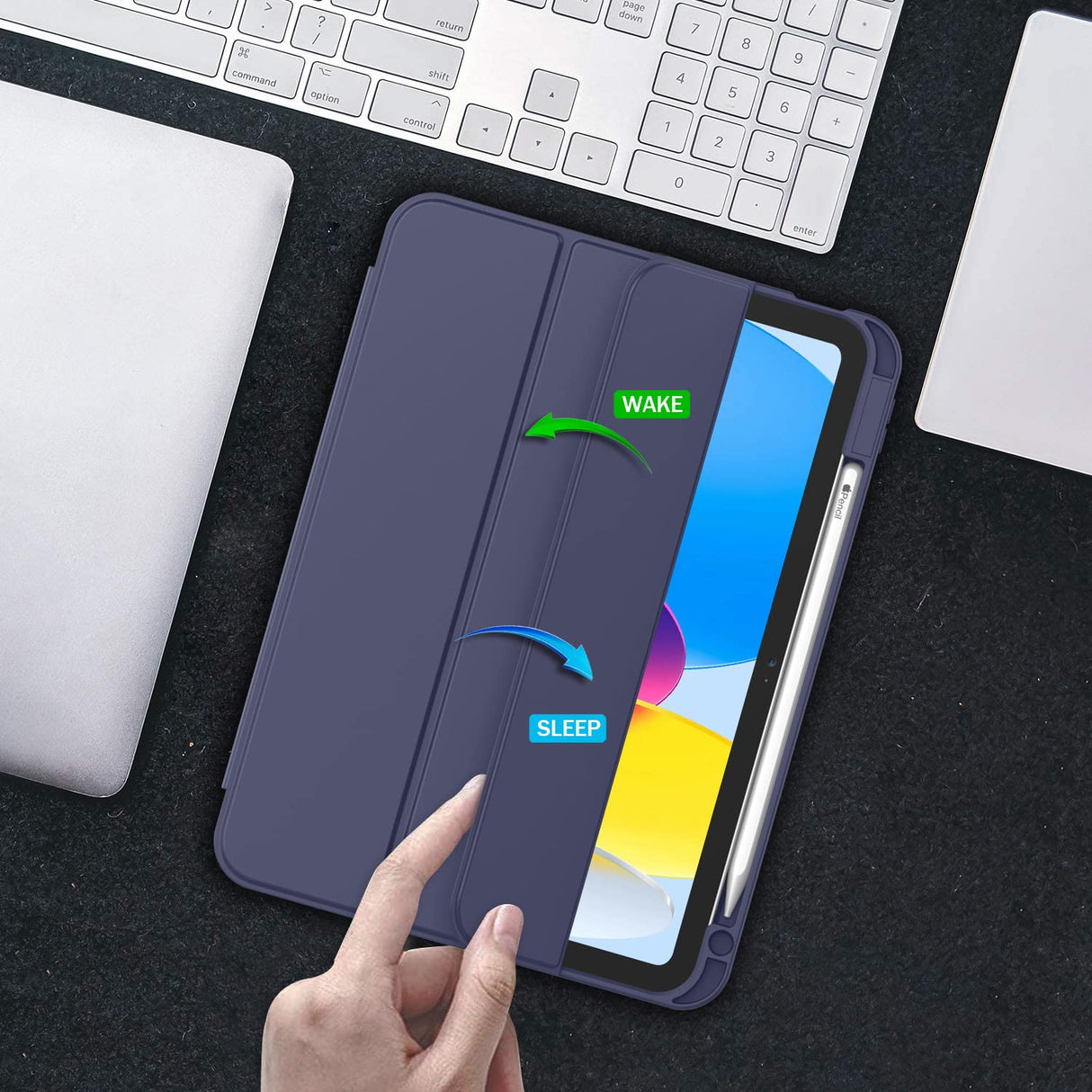 iPad 10.9 Inch 2022 Slim Case with Pencil Holder - Smart TPU Cover with Auto Wake/Sleep in Dark Blue