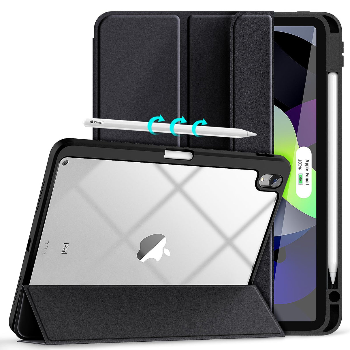 Slim Clear TPU Case for iPad 10.9 2022 with Pencil Holder - Auto Wake/Sleep, Black