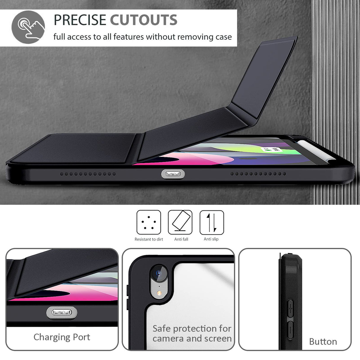 Slim Clear TPU Case for iPad 10.9 2022 with Pencil Holder - Auto Wake/Sleep, Black