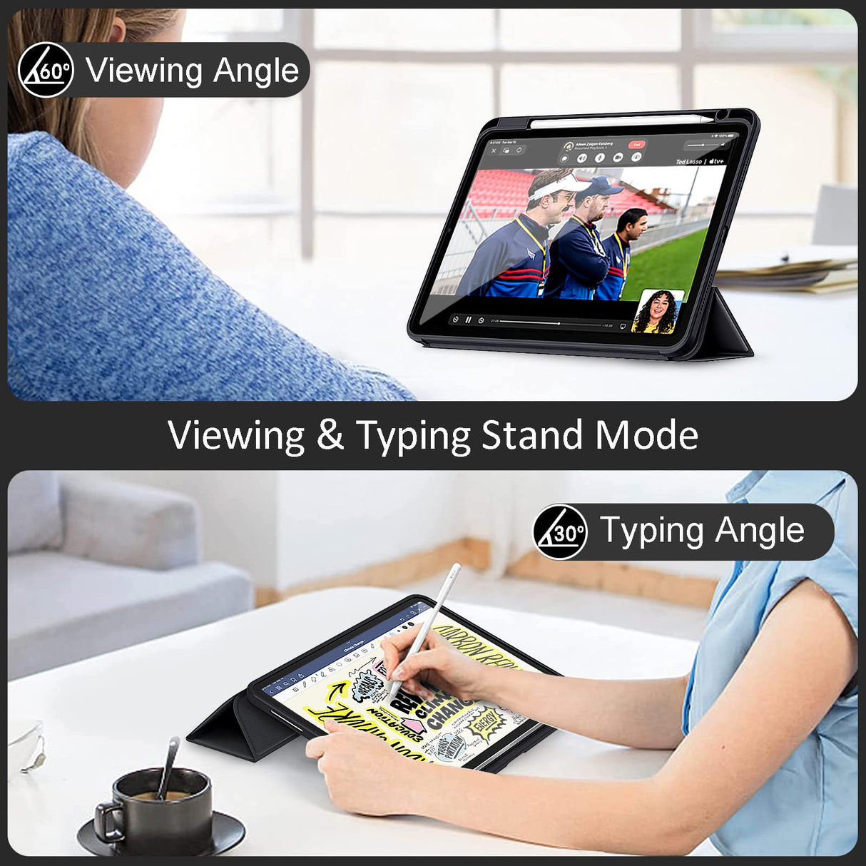 Slim Clear TPU Case for iPad 10.9 2022 with Pencil Holder - Auto Wake/Sleep, Black