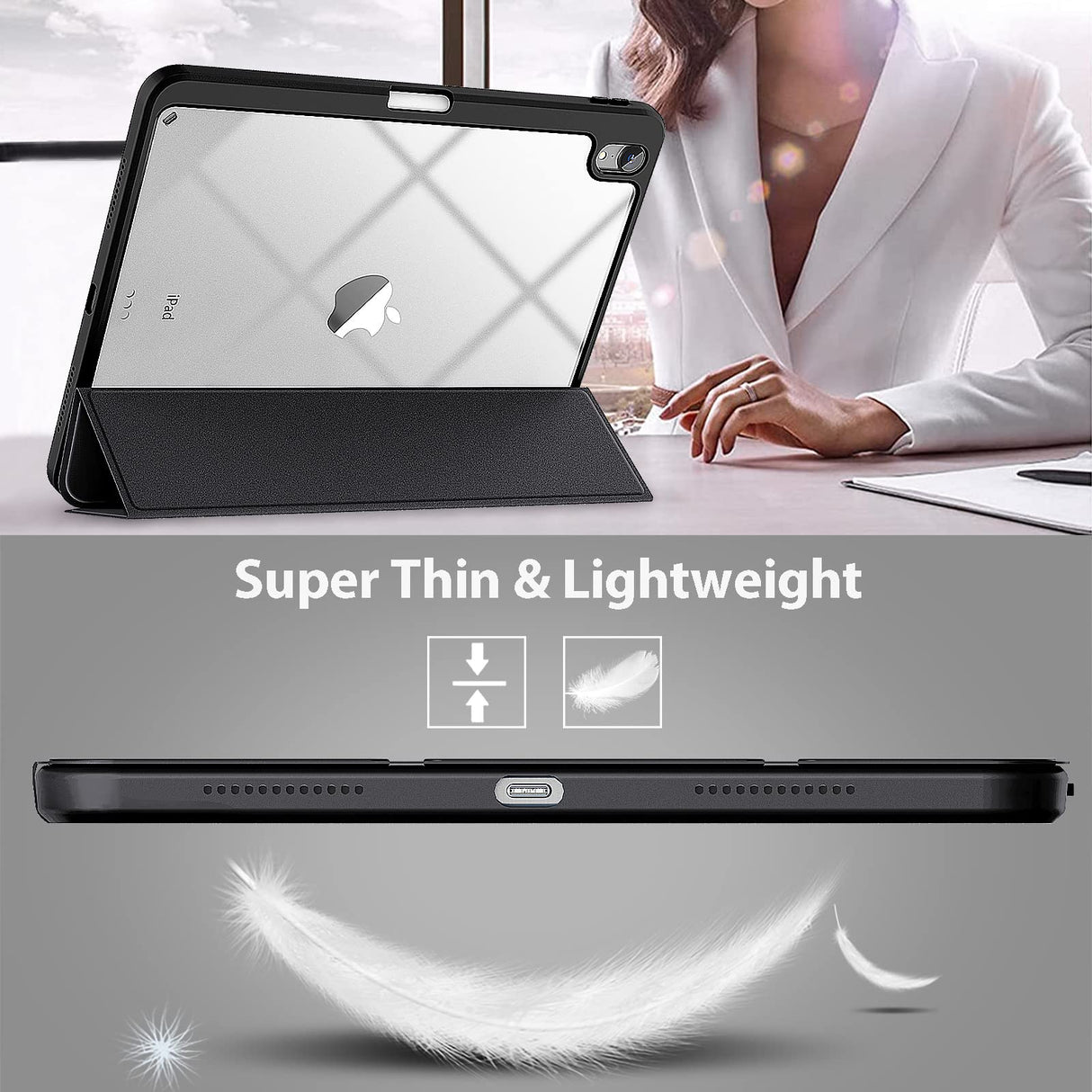 Slim Clear TPU Case for iPad 10.9 2022 with Pencil Holder - Auto Wake/Sleep, Black