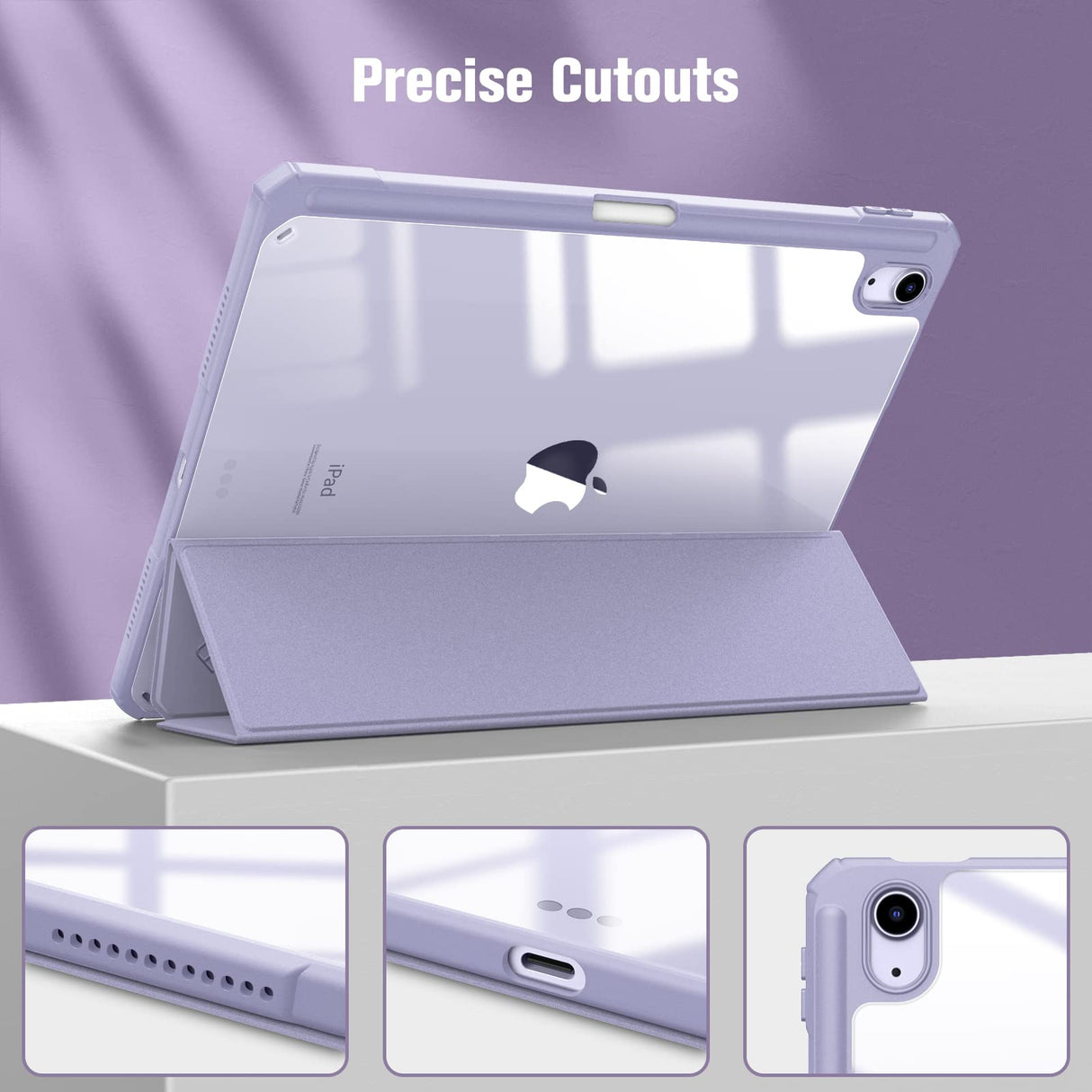 Lavender Soft TPU Case for iPad 10.9 Inch 2022 with Apple Pencil Holder and Auto Wake/Sleep Feature
