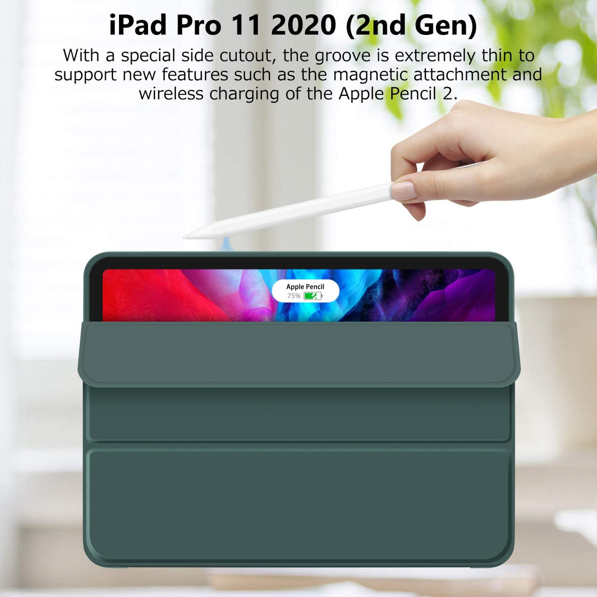 Premium Dark Green TPU Case for iPad Pro 11 (2020) - Auto Sleep/Wake, Stand, and Pencil Holder