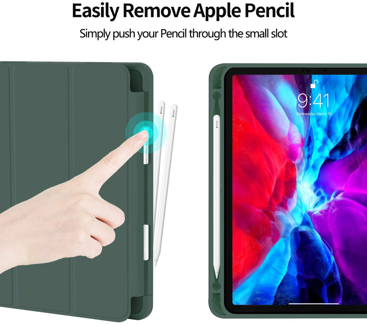 Premium Dark Green TPU Case for iPad Pro 11 (2020) - Auto Sleep/Wake, Stand, and Pencil Holder