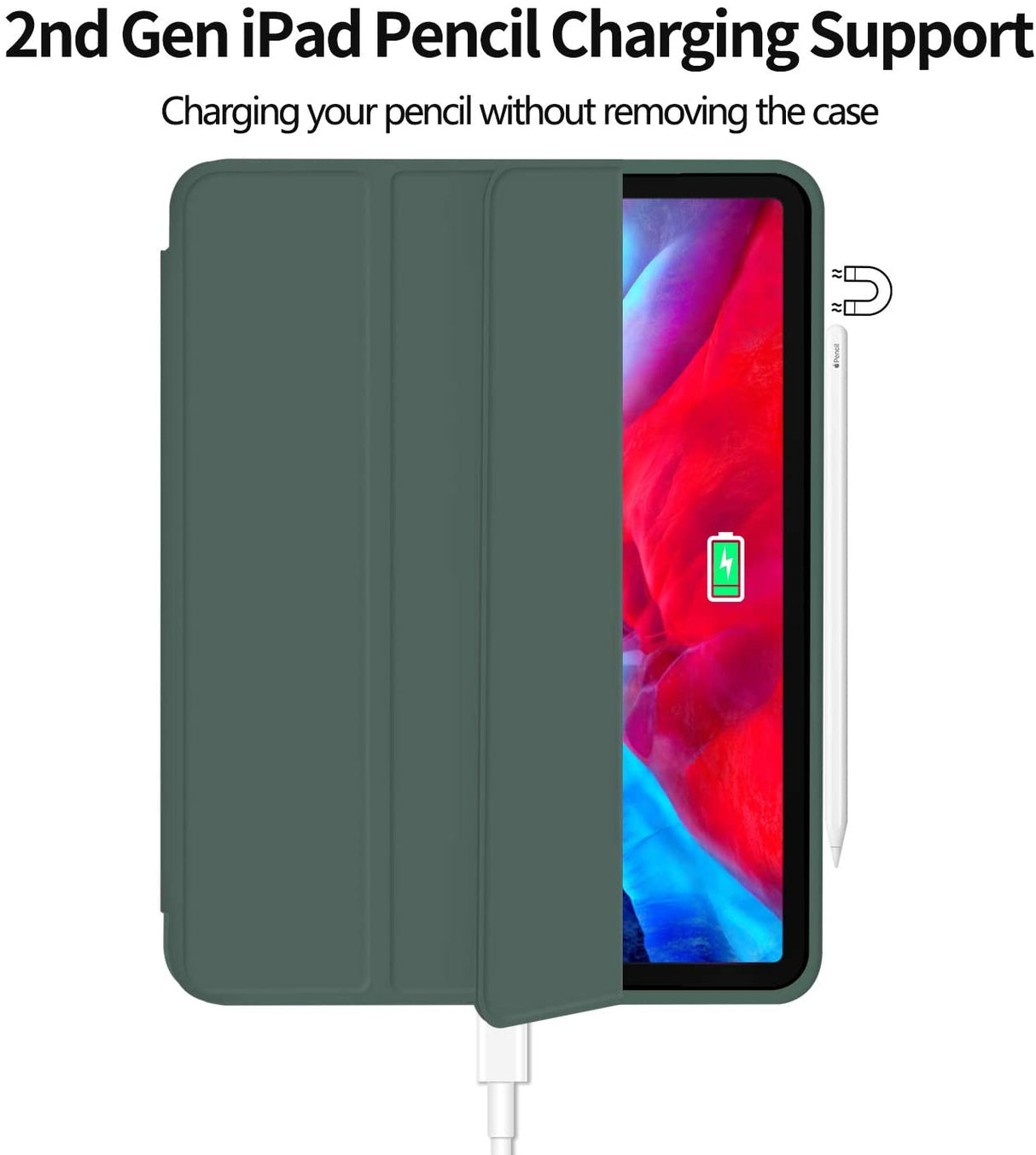 Premium Dark Green TPU Case for iPad Pro 11 (2020) - Auto Sleep/Wake, Stand, and Pencil Holder