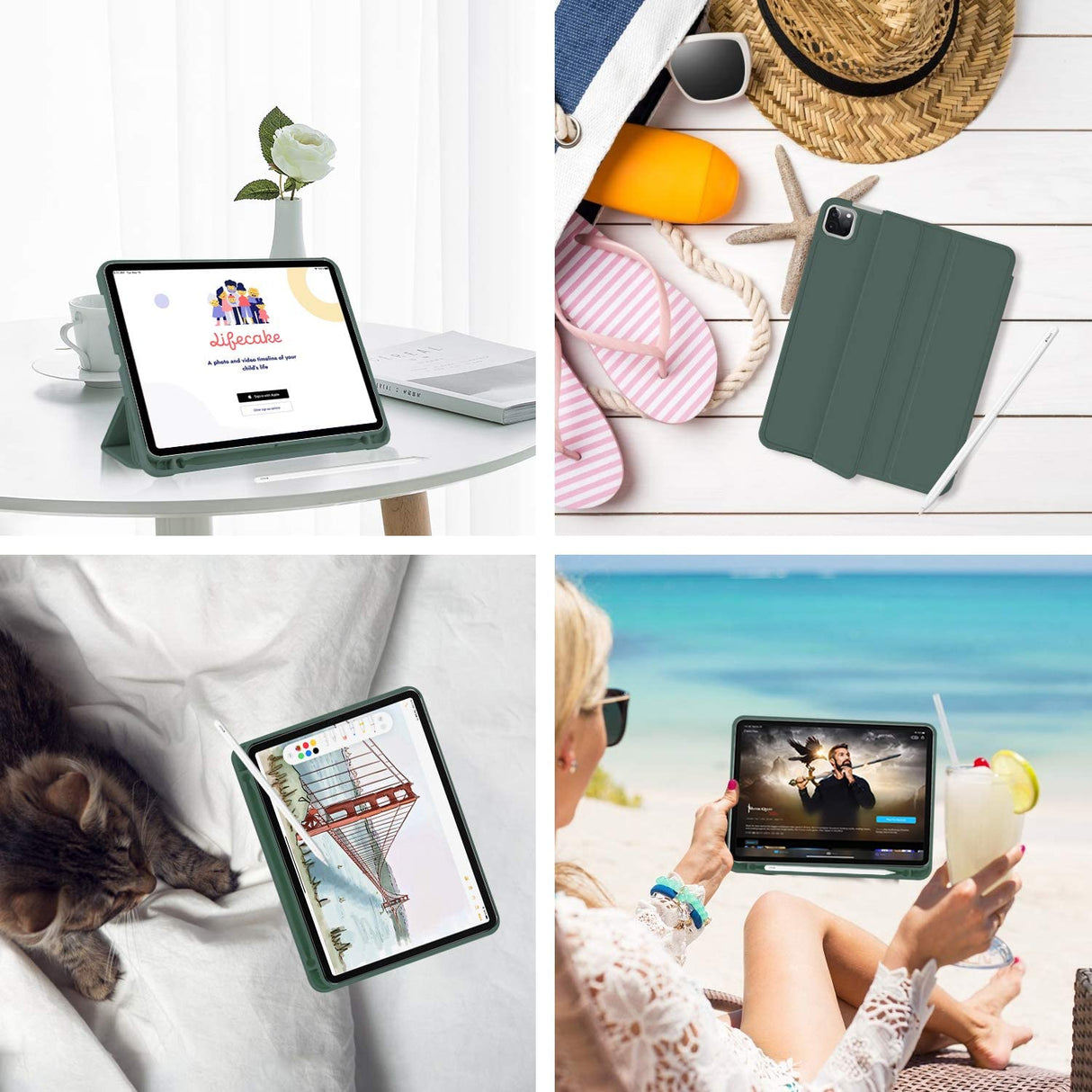 Premium Dark Green TPU Case for iPad Pro 11 (2020) - Auto Sleep/Wake, Stand, and Pencil Holder