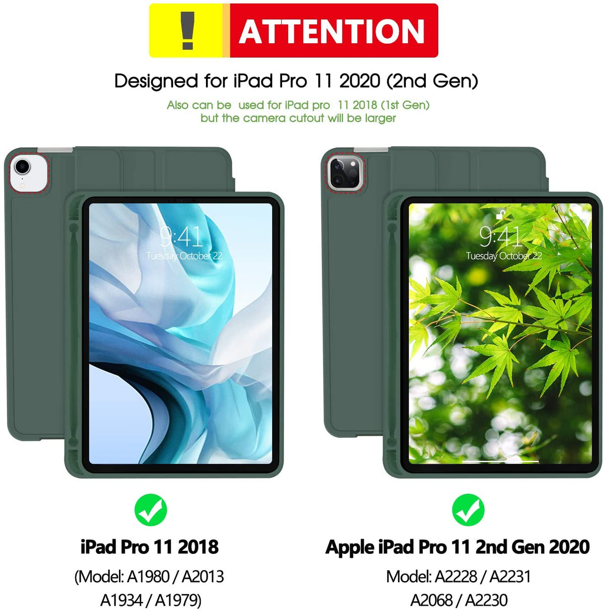 Premium Dark Green TPU Case for iPad Pro 11 (2020) - Auto Sleep/Wake, Stand, and Pencil Holder
