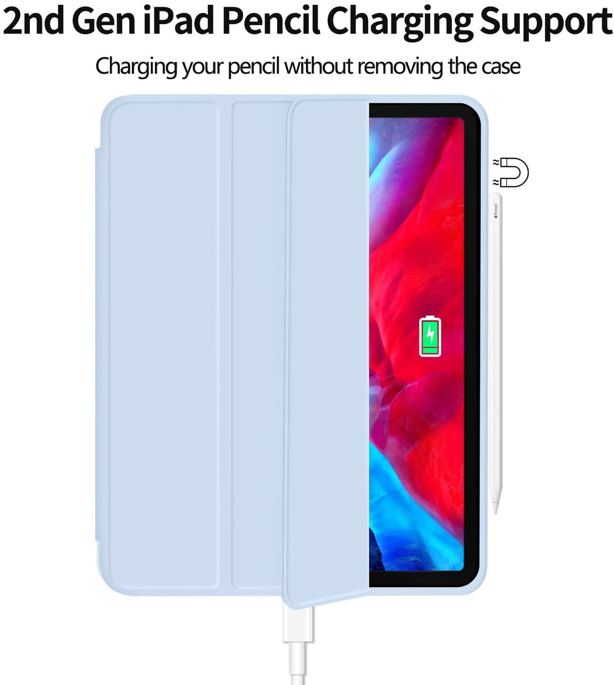 Ice Blue Soft TPU Smart Case for iPad Pro 11 Inch 2020 with Auto Sleep/Wake, Stand, and Pencil Holder