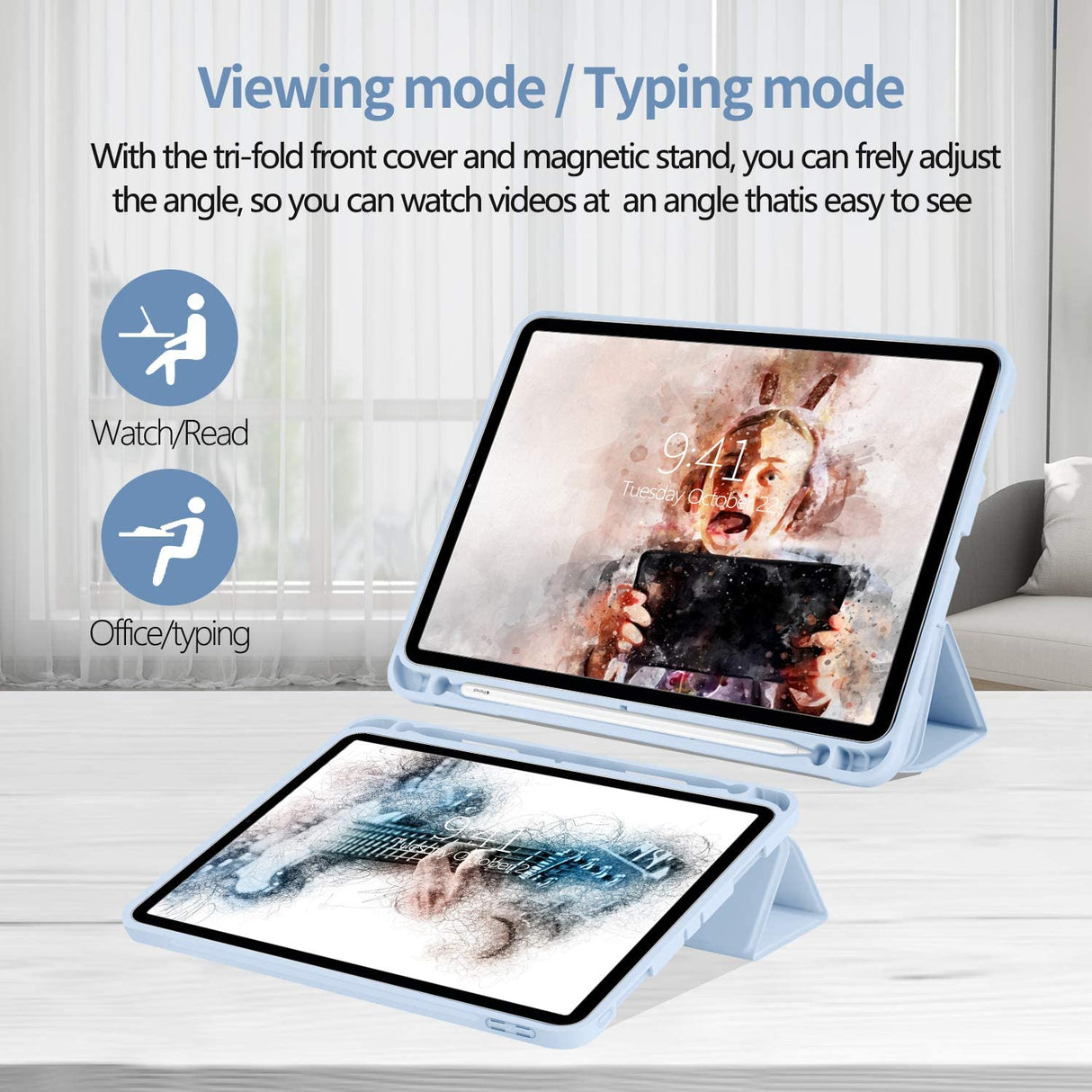 Ice Blue Soft TPU Smart Case for iPad Pro 11 Inch 2020 with Auto Sleep/Wake, Stand, and Pencil Holder